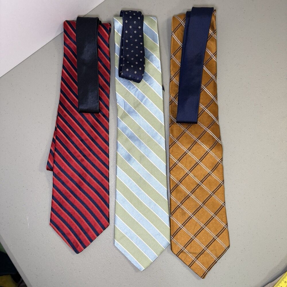 Tommy Hilfiger Men’s Tie Lot of 3 Silk Neckties Striped & Plaid Classic Bundle